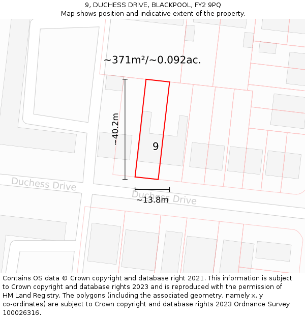 9, DUCHESS DRIVE, BLACKPOOL, FY2 9PQ: Plot and title map