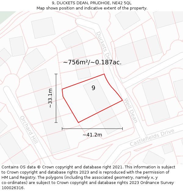 9, DUCKETS DEAN, PRUDHOE, NE42 5QL: Plot and title map