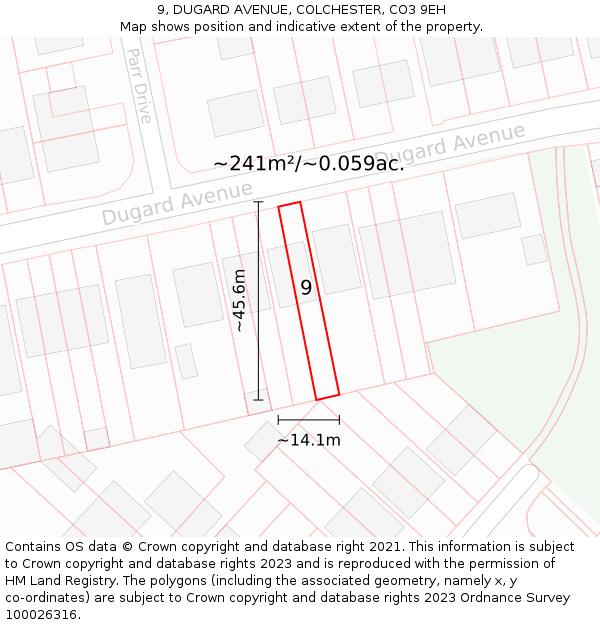 9, DUGARD AVENUE, COLCHESTER, CO3 9EH: Plot and title map