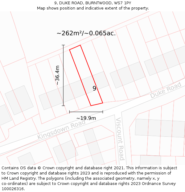 9, DUKE ROAD, BURNTWOOD, WS7 1PY: Plot and title map