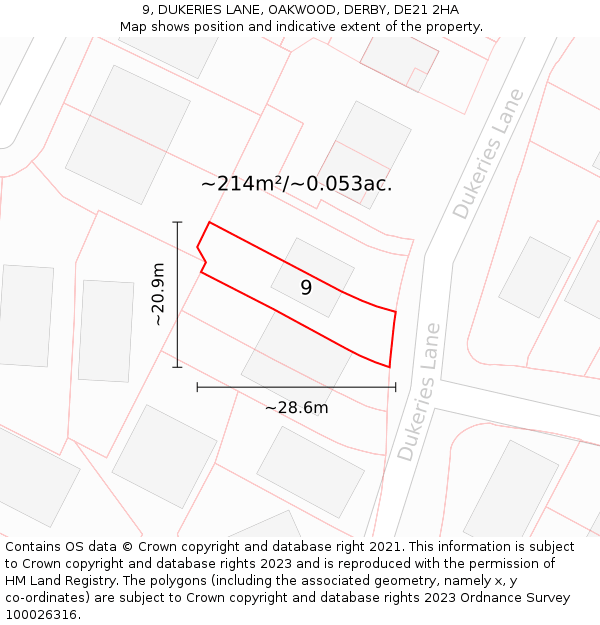 9, DUKERIES LANE, OAKWOOD, DERBY, DE21 2HA: Plot and title map