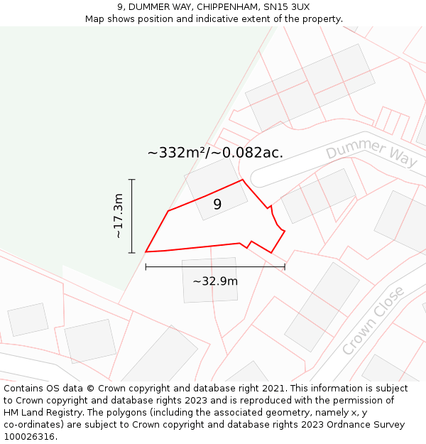 9, DUMMER WAY, CHIPPENHAM, SN15 3UX: Plot and title map
