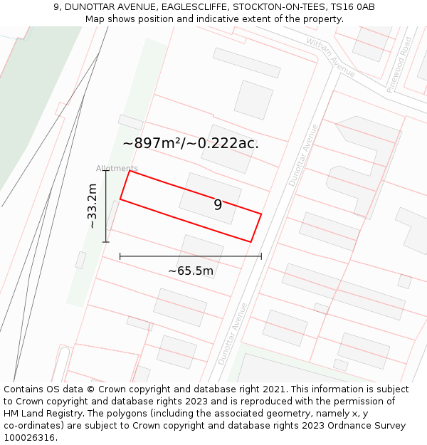 9, DUNOTTAR AVENUE, EAGLESCLIFFE, STOCKTON-ON-TEES, TS16 0AB: Plot and title map