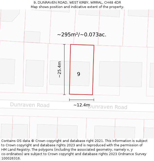 9, DUNRAVEN ROAD, WEST KIRBY, WIRRAL, CH48 4DR: Plot and title map