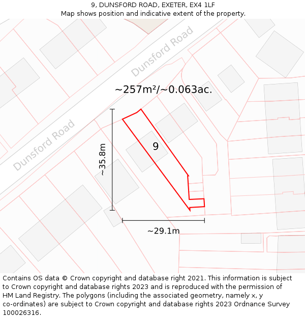 9, DUNSFORD ROAD, EXETER, EX4 1LF: Plot and title map