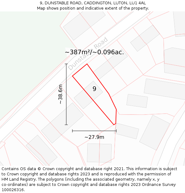 9, DUNSTABLE ROAD, CADDINGTON, LUTON, LU1 4AL: Plot and title map
