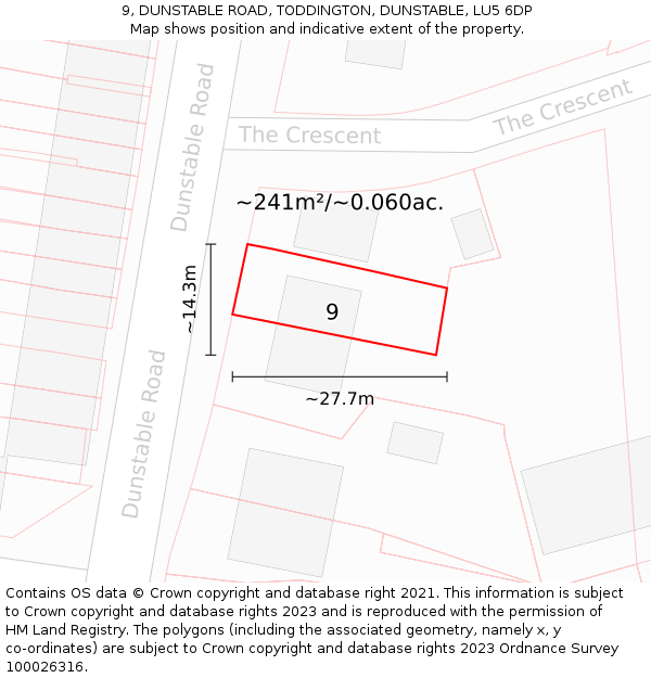9, DUNSTABLE ROAD, TODDINGTON, DUNSTABLE, LU5 6DP: Plot and title map