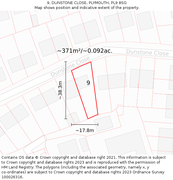 9, DUNSTONE CLOSE, PLYMOUTH, PL9 8SG: Plot and title map