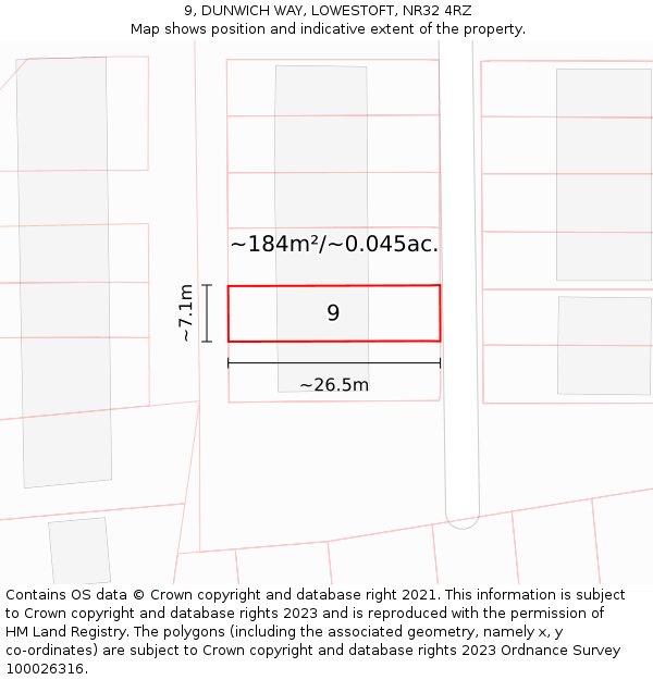 9, DUNWICH WAY, LOWESTOFT, NR32 4RZ: Plot and title map