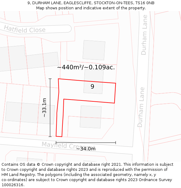 9, DURHAM LANE, EAGLESCLIFFE, STOCKTON-ON-TEES, TS16 0NB: Plot and title map