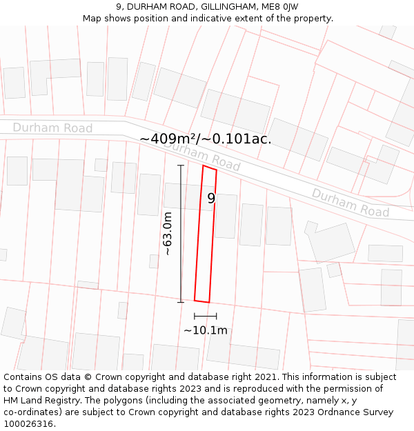 9, DURHAM ROAD, GILLINGHAM, ME8 0JW: Plot and title map