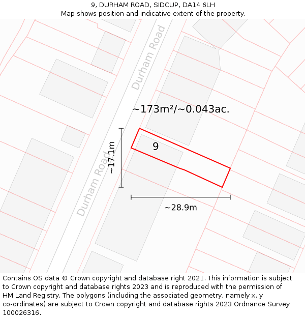 9, DURHAM ROAD, SIDCUP, DA14 6LH: Plot and title map