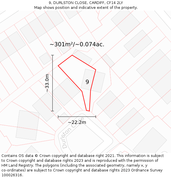 9, DURLSTON CLOSE, CARDIFF, CF14 2LY: Plot and title map