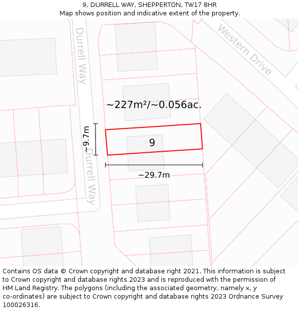 9, DURRELL WAY, SHEPPERTON, TW17 8HR: Plot and title map