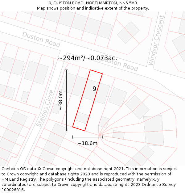 9, DUSTON ROAD, NORTHAMPTON, NN5 5AR: Plot and title map