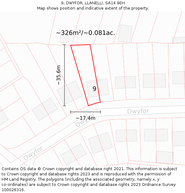 9, DWYFOR, LLANELLI, SA14 9EH: Plot and title map