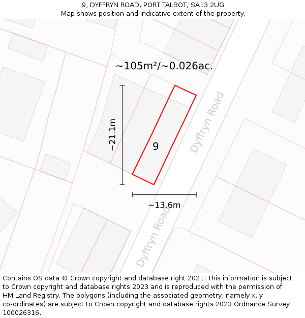 9, DYFFRYN ROAD, PORT TALBOT, SA13 2UG: Plot and title map
