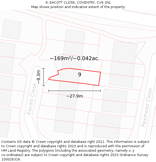 9, EACOTT CLOSE, COVENTRY, CV6 2NL: Plot and title map