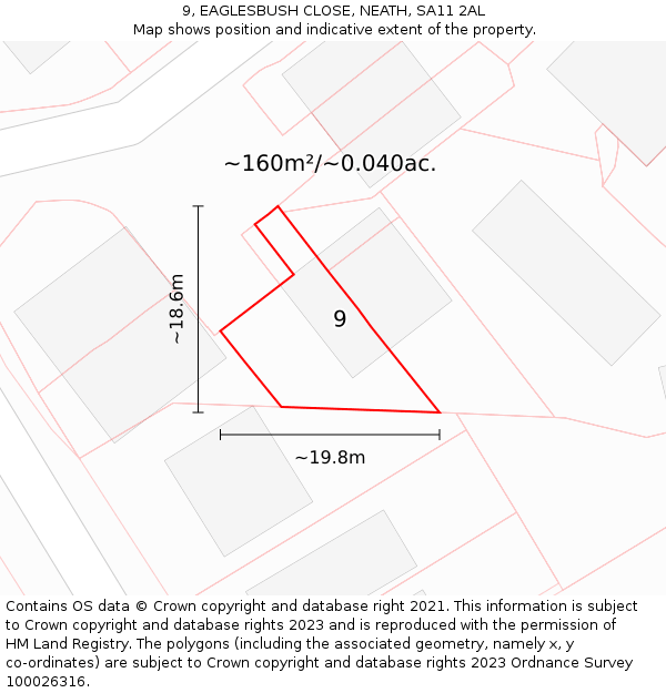 9, EAGLESBUSH CLOSE, NEATH, SA11 2AL: Plot and title map