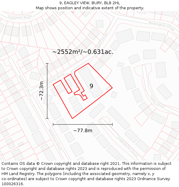 9, EAGLEY VIEW, BURY, BL8 2HL: Plot and title map