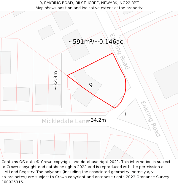 9, EAKRING ROAD, BILSTHORPE, NEWARK, NG22 8PZ: Plot and title map