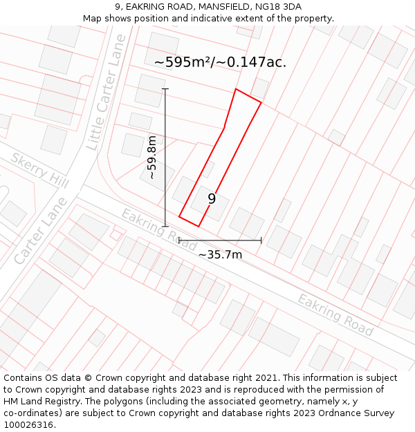 9, EAKRING ROAD, MANSFIELD, NG18 3DA: Plot and title map