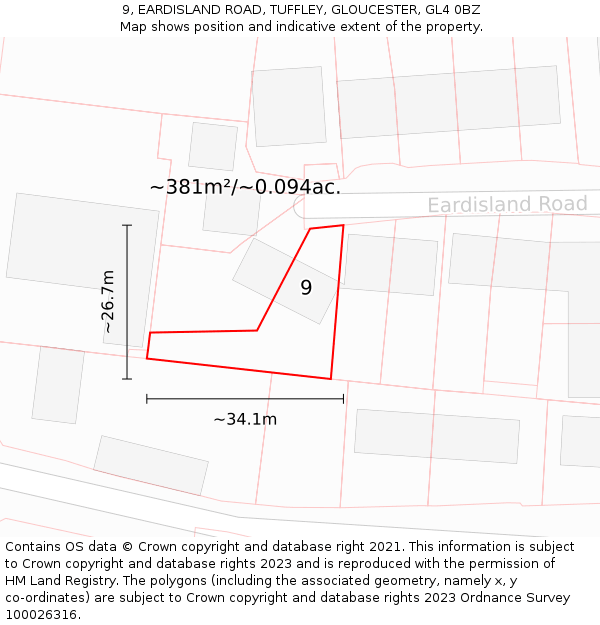 9, EARDISLAND ROAD, TUFFLEY, GLOUCESTER, GL4 0BZ: Plot and title map