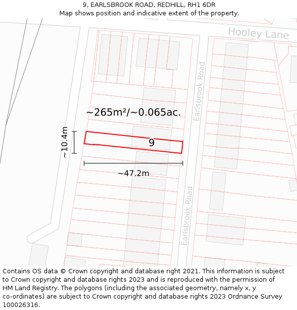 9, EARLSBROOK ROAD, REDHILL, RH1 6DR: Plot and title map