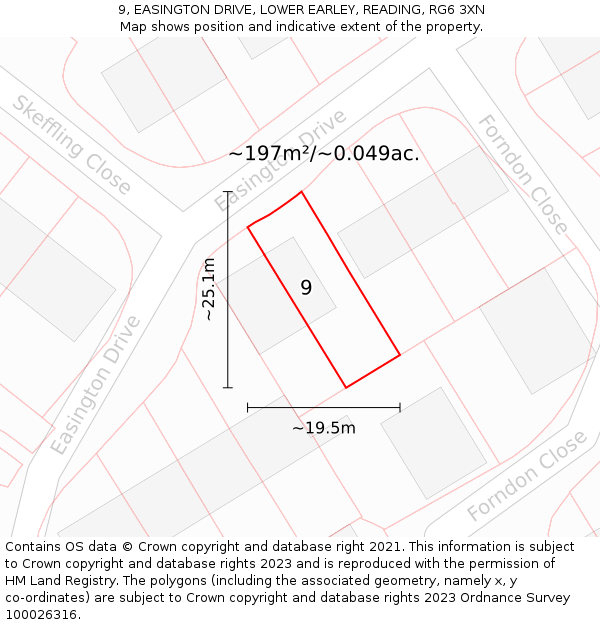 9, EASINGTON DRIVE, LOWER EARLEY, READING, RG6 3XN: Plot and title map