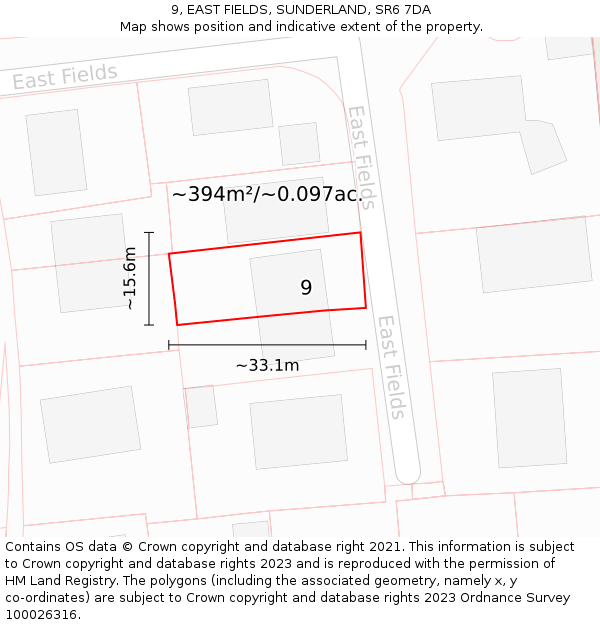 9, EAST FIELDS, SUNDERLAND, SR6 7DA: Plot and title map