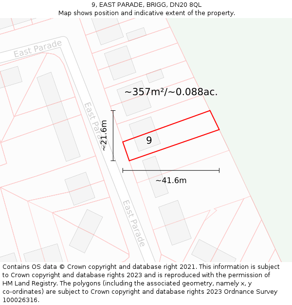 9, EAST PARADE, BRIGG, DN20 8QL: Plot and title map