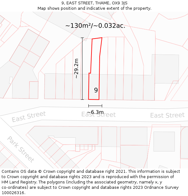 9, EAST STREET, THAME, OX9 3JS: Plot and title map