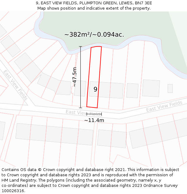 9, EAST VIEW FIELDS, PLUMPTON GREEN, LEWES, BN7 3EE: Plot and title map