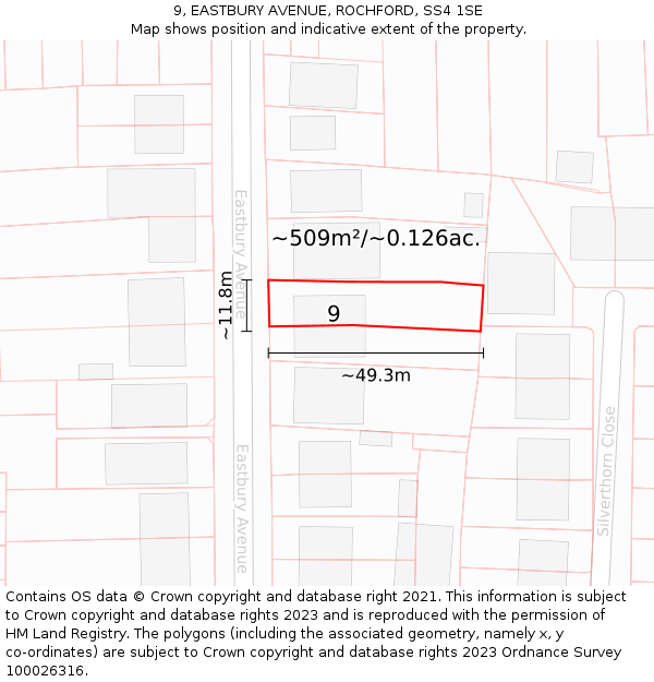 9, EASTBURY AVENUE, ROCHFORD, SS4 1SE: Plot and title map