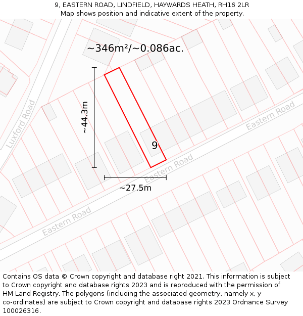 9, EASTERN ROAD, LINDFIELD, HAYWARDS HEATH, RH16 2LR: Plot and title map