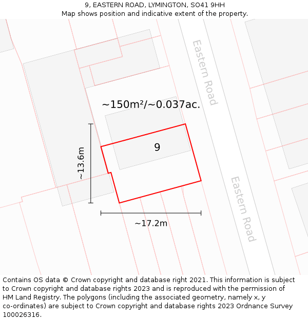 9, EASTERN ROAD, LYMINGTON, SO41 9HH: Plot and title map