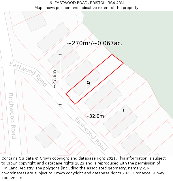 9, EASTWOOD ROAD, BRISTOL, BS4 4RN: Plot and title map