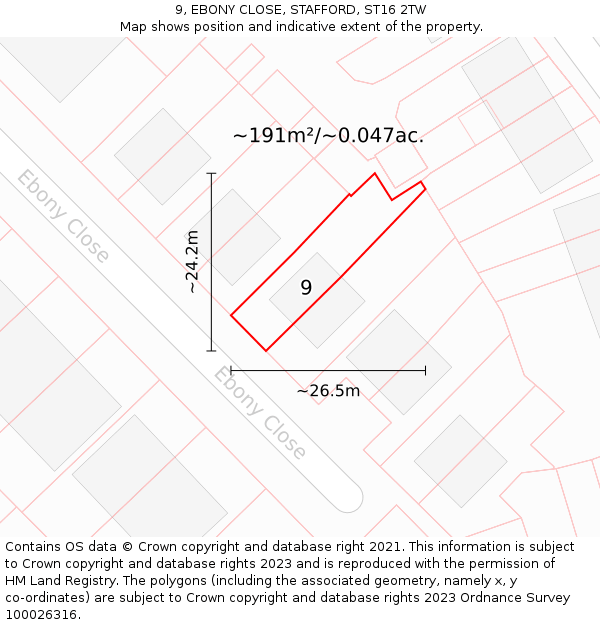 9, EBONY CLOSE, STAFFORD, ST16 2TW: Plot and title map