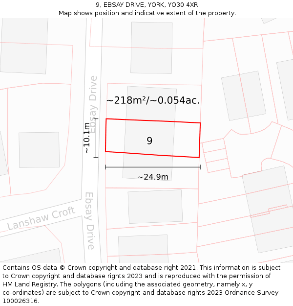 9, EBSAY DRIVE, YORK, YO30 4XR: Plot and title map