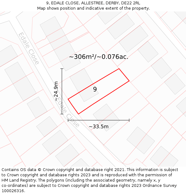 9, EDALE CLOSE, ALLESTREE, DERBY, DE22 2RL: Plot and title map