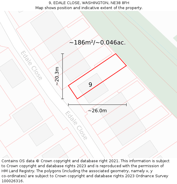 9, EDALE CLOSE, WASHINGTON, NE38 8FH: Plot and title map