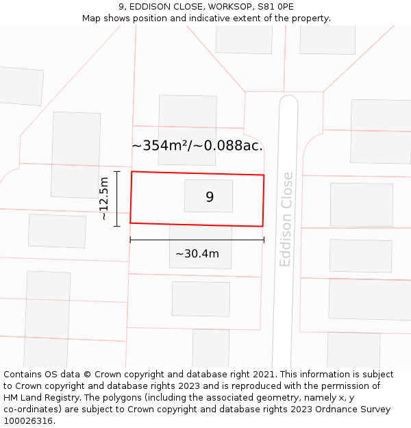 9, EDDISON CLOSE, WORKSOP, S81 0PE: Plot and title map