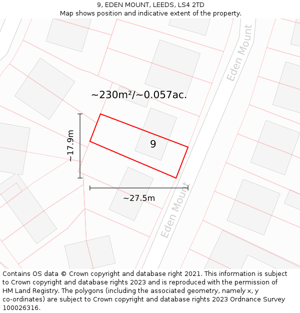 9, EDEN MOUNT, LEEDS, LS4 2TD: Plot and title map