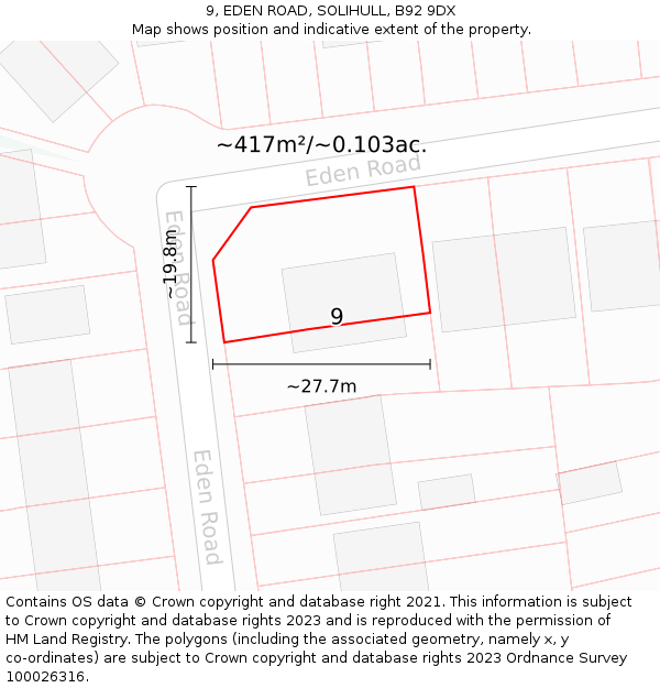9, EDEN ROAD, SOLIHULL, B92 9DX: Plot and title map