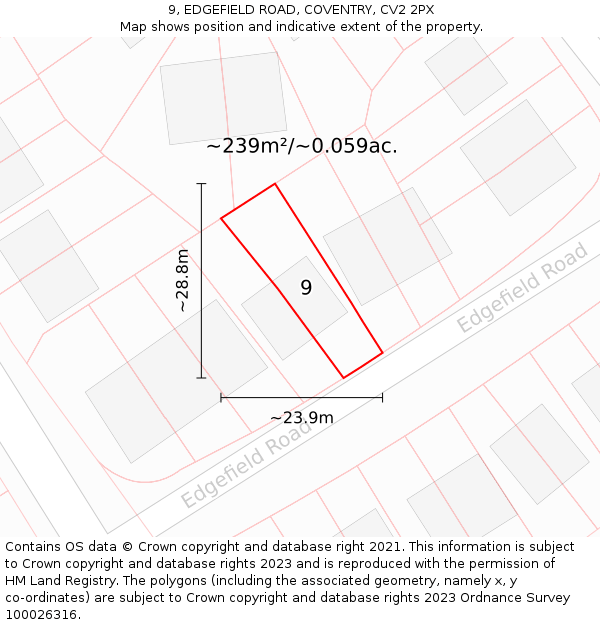 9, EDGEFIELD ROAD, COVENTRY, CV2 2PX: Plot and title map