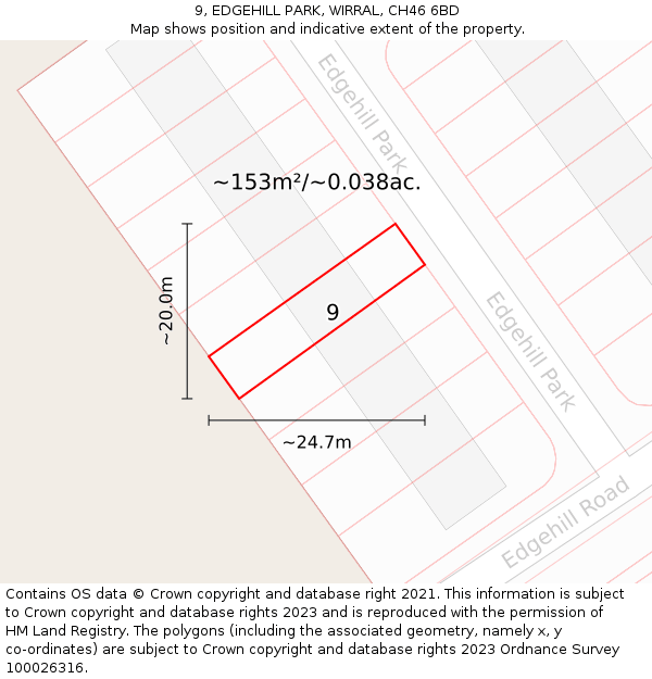 9, EDGEHILL PARK, WIRRAL, CH46 6BD: Plot and title map