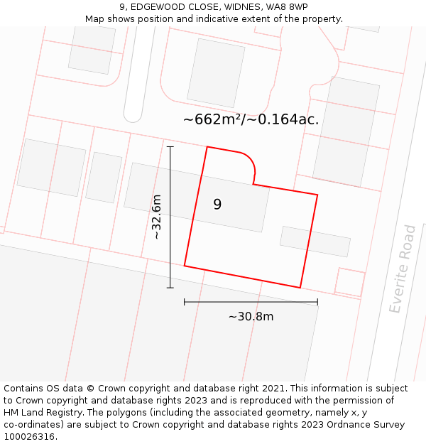 9, EDGEWOOD CLOSE, WIDNES, WA8 8WP: Plot and title map