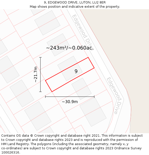9, EDGEWOOD DRIVE, LUTON, LU2 8ER: Plot and title map