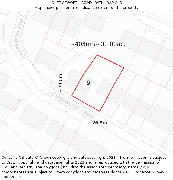 9, EDGEWORTH ROAD, BATH, BA2 2LS: Plot and title map
