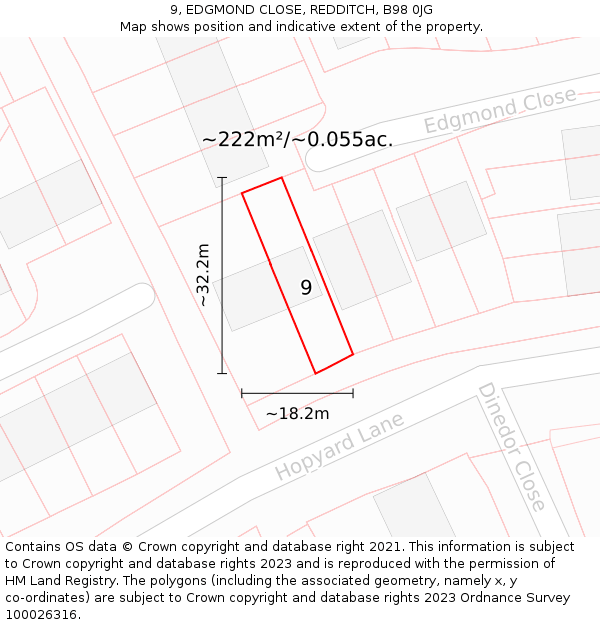 9, EDGMOND CLOSE, REDDITCH, B98 0JG: Plot and title map